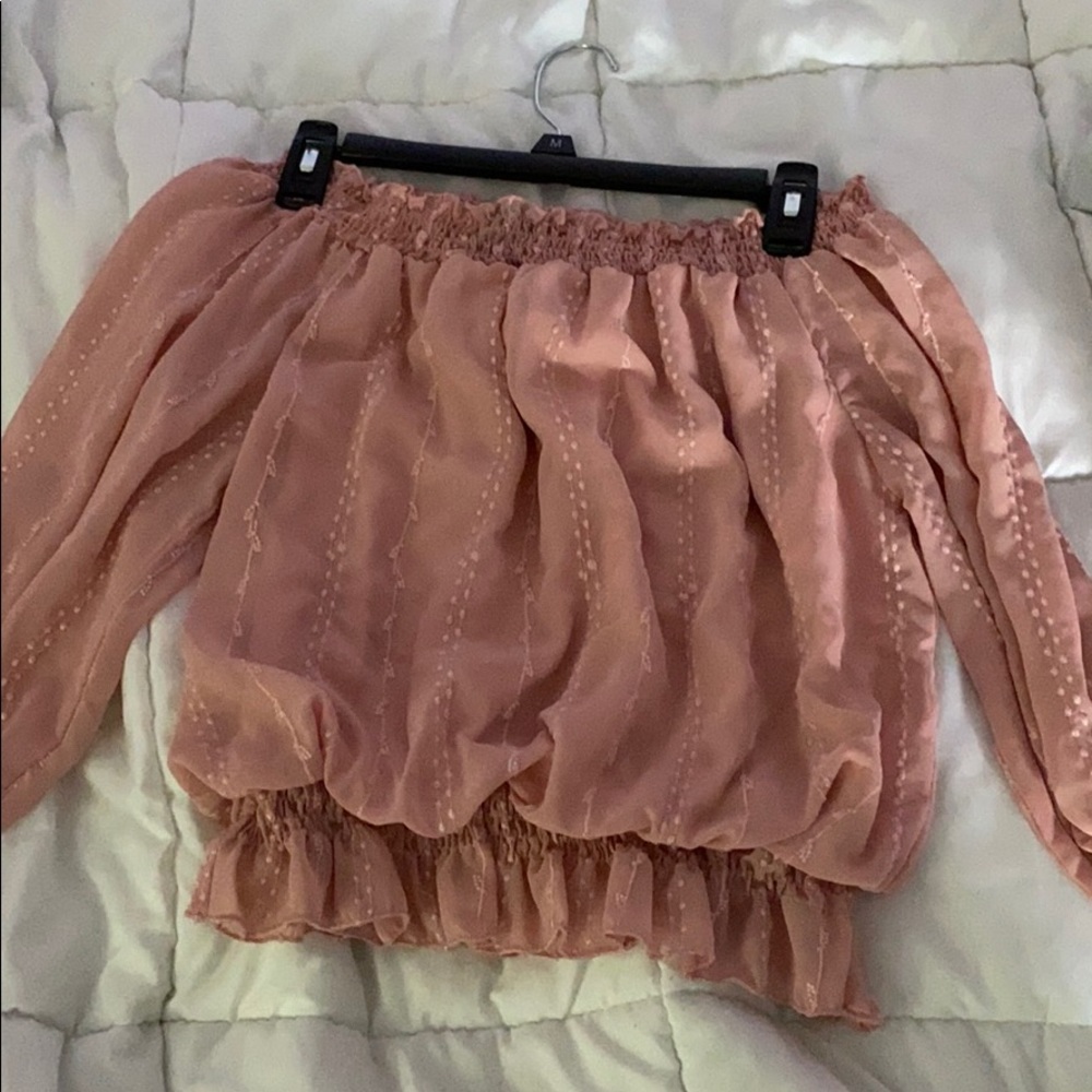 pink detailed off the shoulder shirt